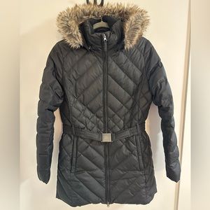 Eddie Bauer Black Women’s Quilted Puffer Winter Coat w/ Faux Fur Hood Sz Med